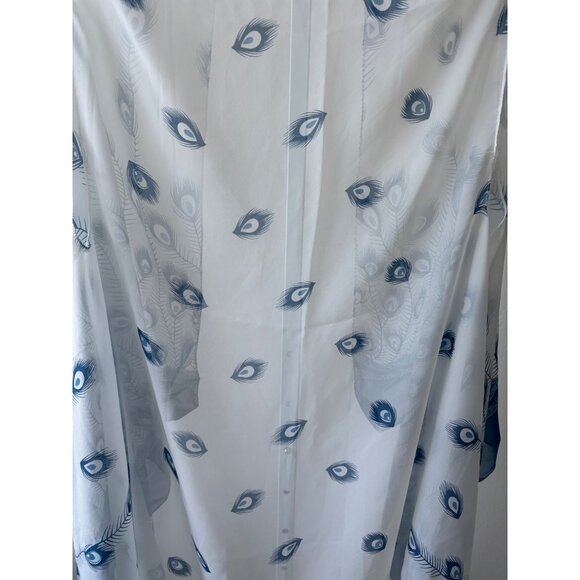 Sheer Cardigan OS Peacock Feather Print Sleeveless Boho Whimsical Beachy Coastal - Picture 6 of 11